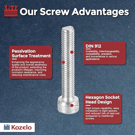Kozelo 20pcs Socket Head Cap Screws - [M6-1 x 35mm] 304 Stainless Steel Allen Socket Drive for Electrical Motor 3D Printing Fan Engine Replacement Use, Silver