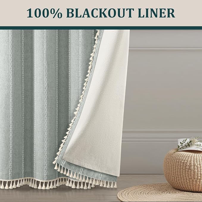 Teal 100% Boho Blackout Curtains 72 Inch 2 Panels - Image 8