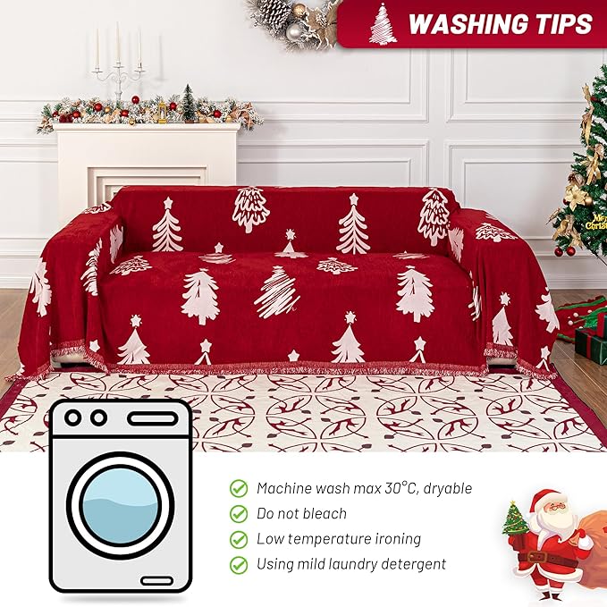 MYSKY HOME 71"X118" Loveseat Christmas Couch Cover, Sectional Sofa Covers Sofa Slipcover for 2 Cushion Couch, L Shape Couch Covers for Dogs, Kids, Washable Sofa Blanket, Furniture Protector, Red