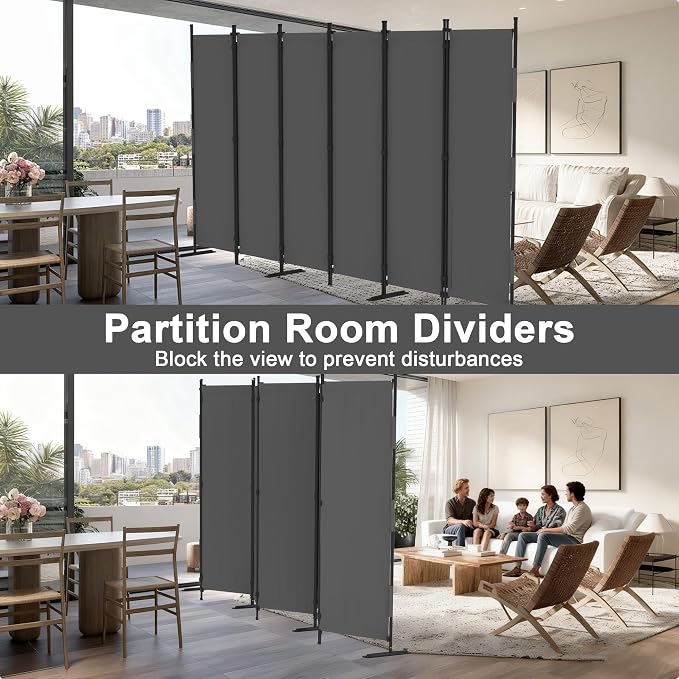 6 Panel Room Divider, 6ft Folding Screen Portable Wall Partition Room Divider - Image 4