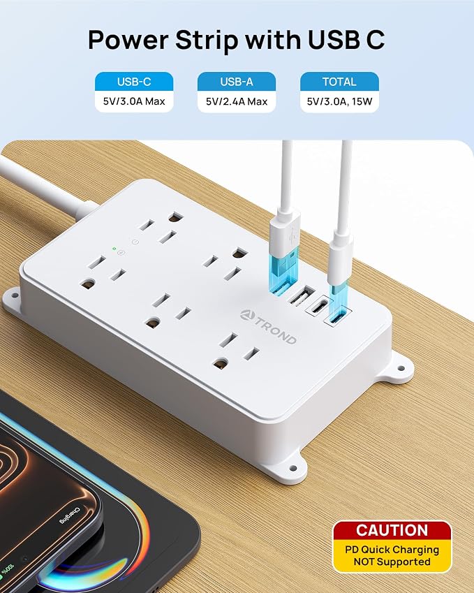 TROND 360° Rotating Flat Plug Power Strip, 3ft Extension Cord, ETL Listed - Image 3