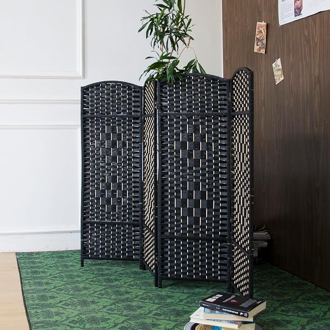4 Panel Black Rattan Room Divider - Image 4