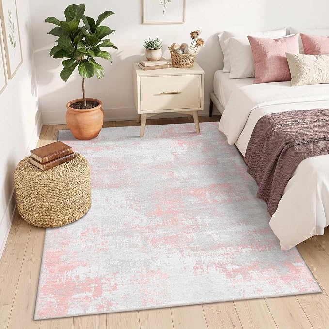 Latte&Fog Pink 4x6 Area Rug for Entryway, Modern Abstract Cute Small Rugs | for - Image 5