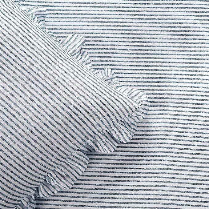 Lush Decor Ticking Stripe Bedspread Full Size 3 Piece Set Navy - Image 3