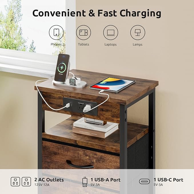 Lazzanto Night Stand with Charger Station - Image 3