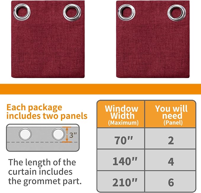YoungsTex Burgundy Linen Blackout Curtains 80 Inches Long - Image 8