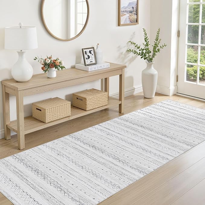 cotiled Hallway 2.6x8 Runner Rugs Washable Boho Rug Grey | Stain Resistan - Image 3