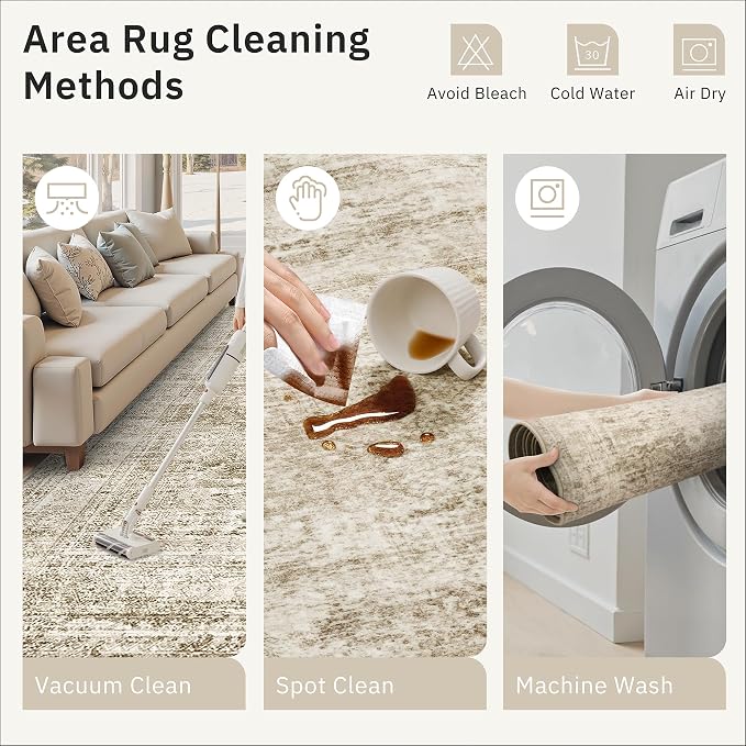 Soalmost 2x4 Washable Rugs for Kitchen, Small Area Rug Brown | Non-Slip Vintage - Image 9