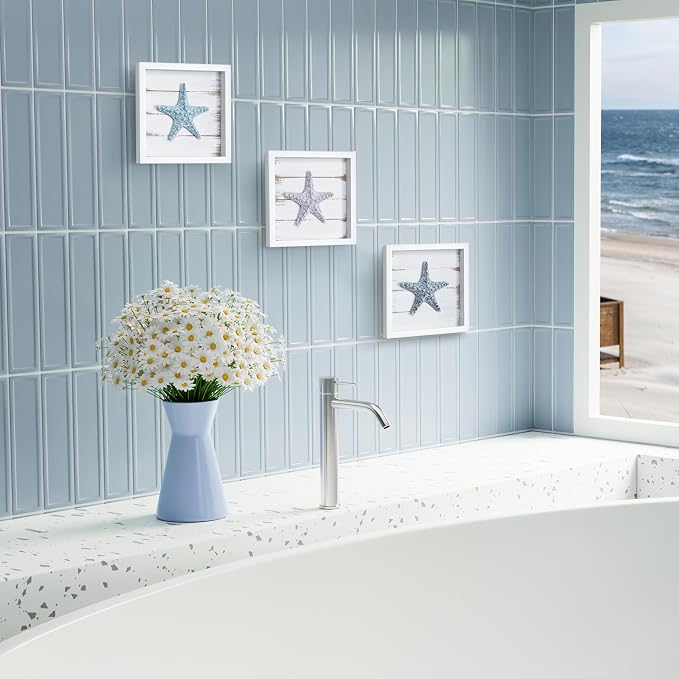 Tide and Tales 3D Starfish Wall Art, Framed Set of 3, Beach Bathroom Decor | 7" - Image 9