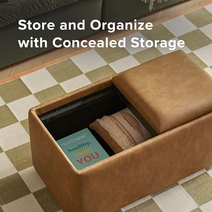 mopio Levi Storage Bench with Reversible Tray, Modern Storage Coffee Table - Image 4
