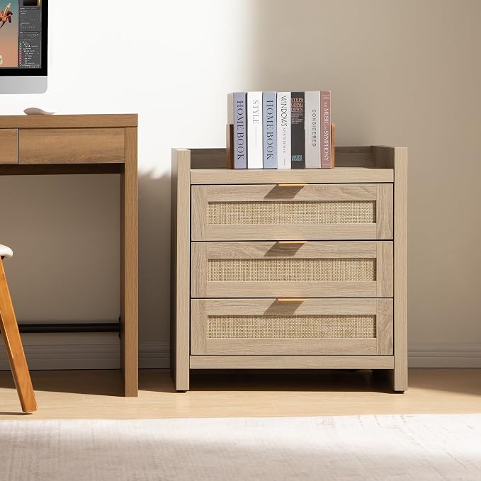 SICOTAS Rattan Nightstand for Bedroom, Tall Bedside Table - Image 8