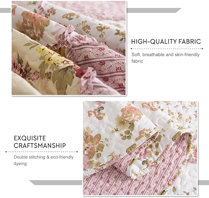 3-Piece Quilt Set Quilted Bedspread Lightweight Coverlet Set Garden Style - Image 4