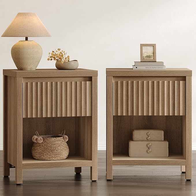 SICOTAS Fluted Night Stand Set of 2, Farmhouse Nightstands by SICOTAS