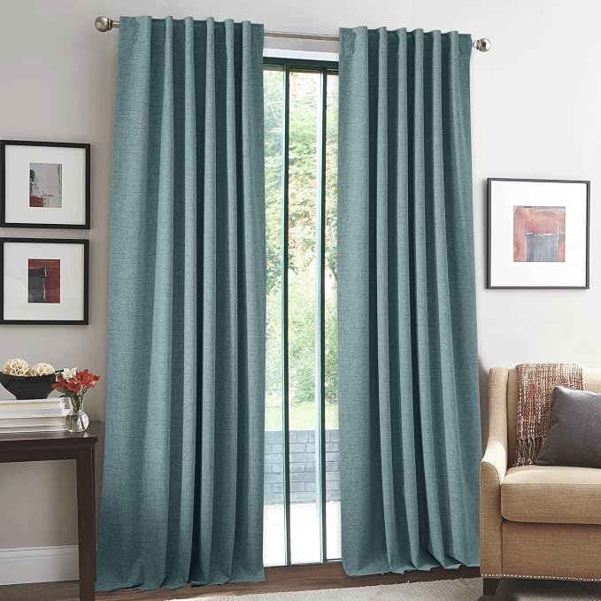 RYB HOME 100% Blackout Linen Textured Curtains 90 inches Long, Thermal - Image 2