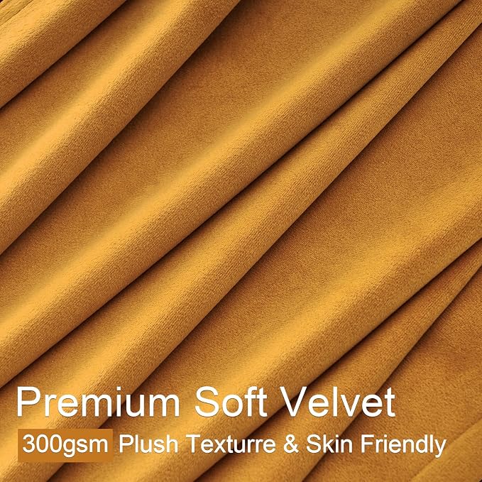 96 Inch Long Mustard Yellow Velvet Pleated Curtains 2 Panels Heavy Thick Velvet - Image 3