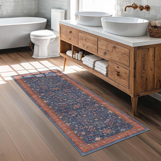 Navy Blue Runner Rug 2x7 for Kitchen, Laundry Room, Washable Non Slip Non Skid - Image 8