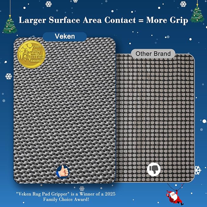 Veken 5x8 Ft Rug Pad Gripper for Hardwood Floors, Non Slip Rug Pads for Area Rugs, Thick Dark Grey Rug Grippers for Tile Floors, Under Carpet Anti Skid Mat, Keep Your Rugs Safe and in Place