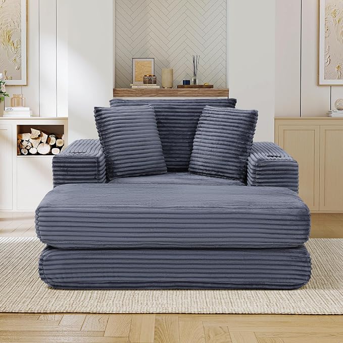 Oversized Chaise Lounge Chair Indoor, 52.4" W Corduroy Upholstered Fluffy Comfy - Image 8