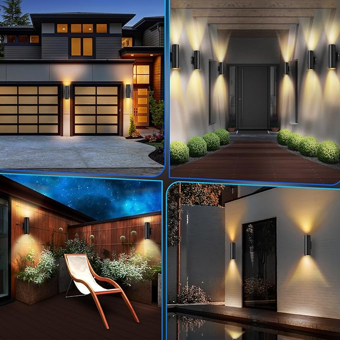 RIDALUX Dusk to Dawn Outdoor Light Fixtures: 4 Pack IP65 Waterproof Exterior Wall Light - Black Aluminum Sensor LED Porch Lights