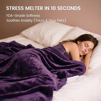 gogobunny Waterproof Bed Blanket, Reversible Sherpa Fleece Throw Blanket for Dog Puppy Cat, Furniture Cover Protects Bed Couch Sofa from Liquid Pee and Pet Fur (Dark Purple, 90x90 inches)