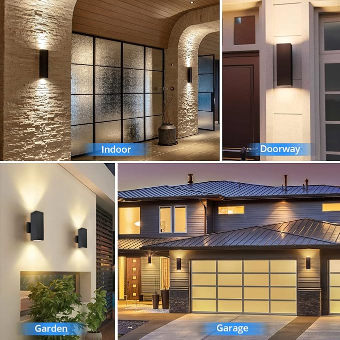 wowlite Modern Up Down Wall Lights Outdoor Dusk to Dawn Photocell Sensor, LED Outdoor Wall Lighting, IP65 Waterproof Bronze Porch Lantern, 13" Square Wall Sconce for House Garden Entrance, 2 Pack