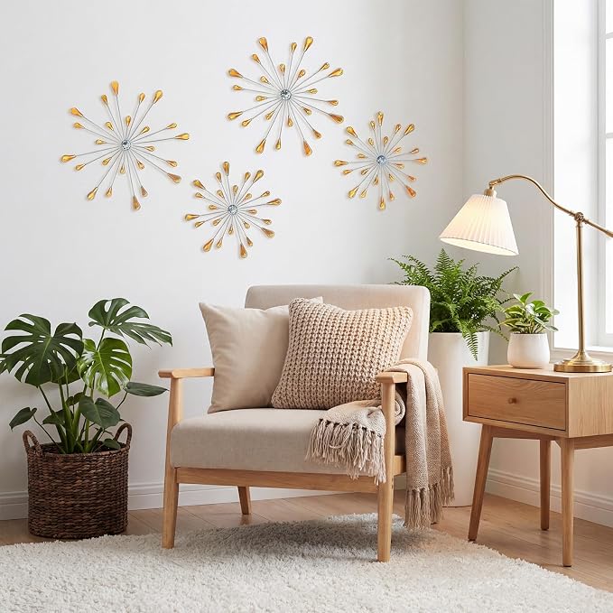 ZEXUIRU 4 Set Silver Starburst Wall Art - Image 5