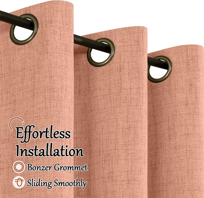 Terracotta Linen Blackout Curtains 63" Long Each 38 Wide 2 Panels | Thermal - Image 5