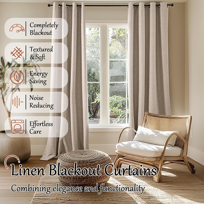 95 Inch Extra Long Beige Blackout Curtains - Image 2