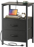 Huuger Nightstand with Charging Station, Side Table with Fabric Drawers | End by Huuger