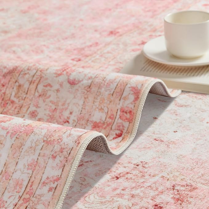 Latte&Fog Washable Hallway Runner Rug 2x6 Non Slip Pink Rugs - Image 6
