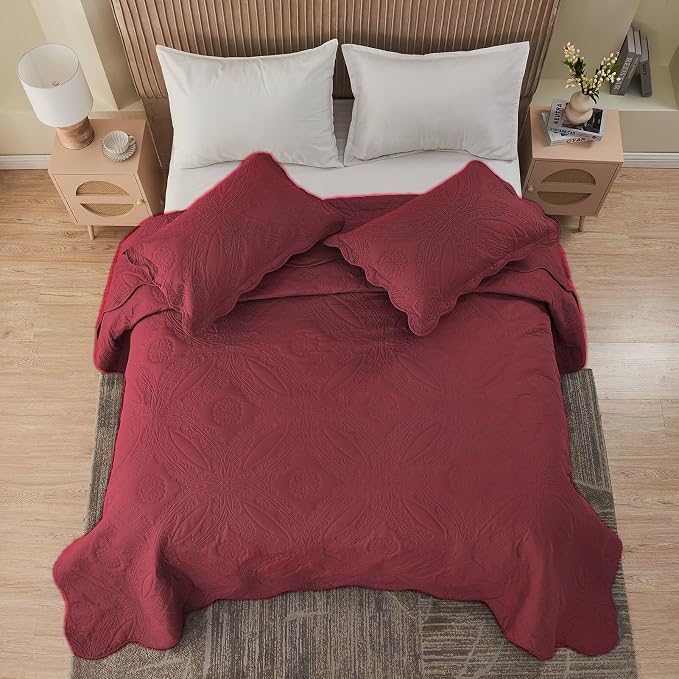 Kingnex Oversized King Bedspreads 128x120 Ultrasonic Quilted Burgundy | Extra - Image 5
