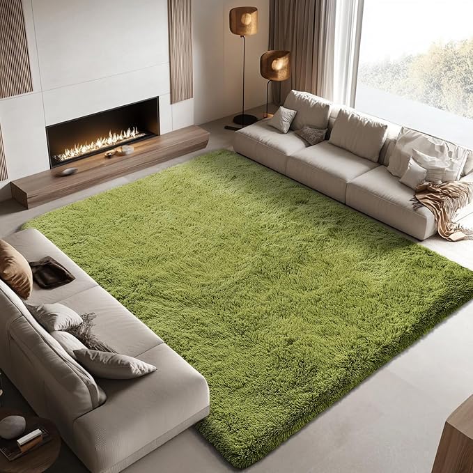 Area Rugs10x14 for Living Room, Grass Green Large Shaggy Plush Furry Rug | Soft - Image 8