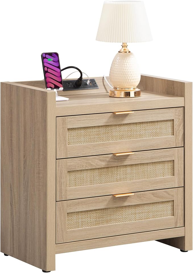 SICOTAS Rattan Nightstand for Bedroom, Tall Bedside Table - Image 9
