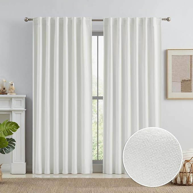 90 Inch Linen Textured Curtains Blackout by KEQIAOSUOCAI