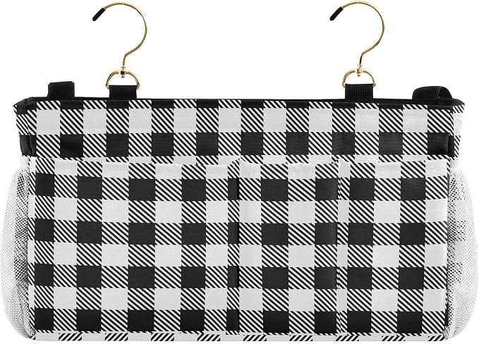 Buffalo Plaid Check Black Print Bedside Caddy Storage Bag Bedside Organizer - Image 2