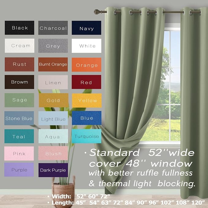 KOUFALL Dark Sage Curtains 72x63 Inches Long - Image 2