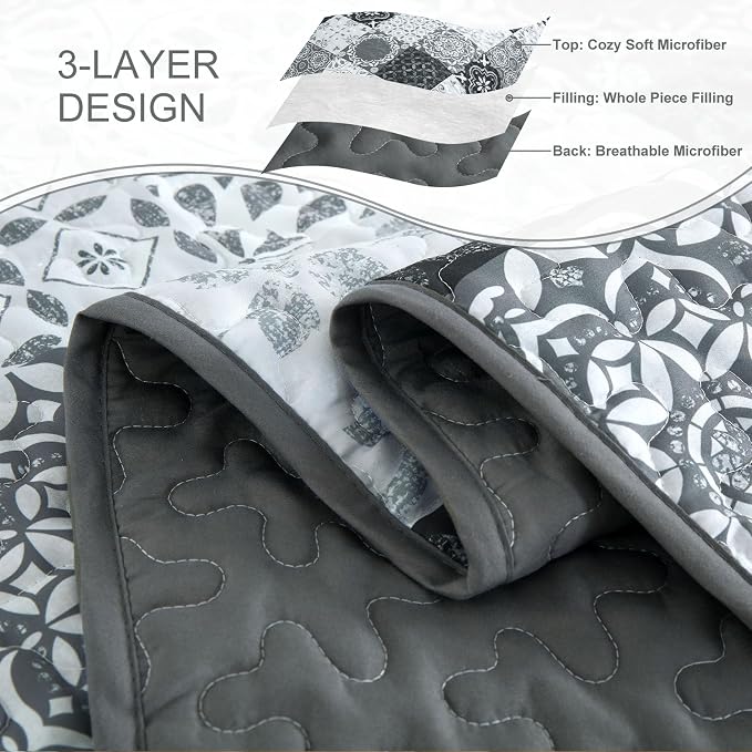Dobuyly Quilt Set Queen Size, Boho Plaid Patchwork Bedspreads, Lightweight Soft - Image 6