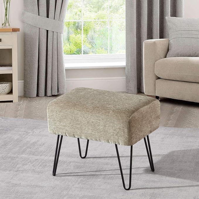 Home Soft Things Jacquard Chenille Ottoman, Tanga-Grey, Fuzzy Entry Way Ottoman - Image 4