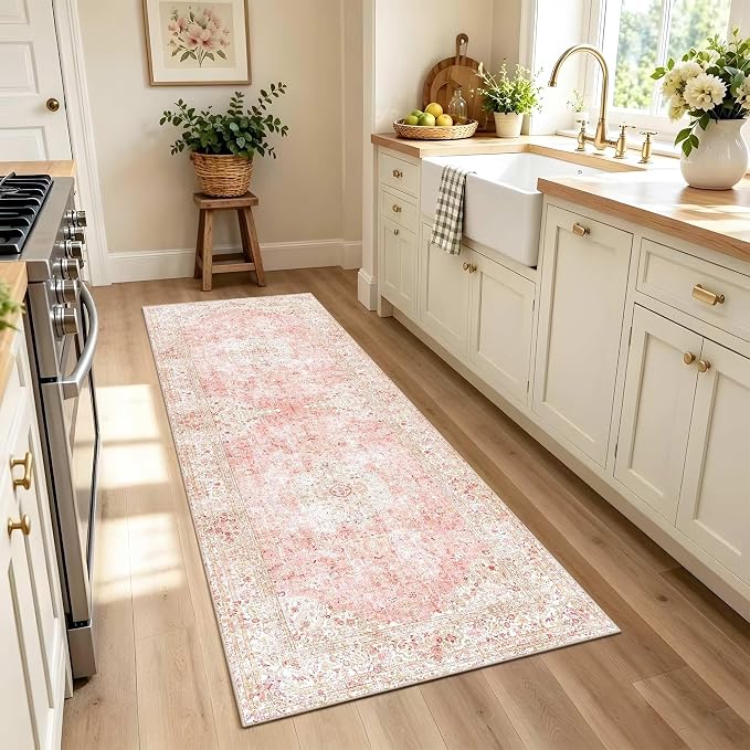 Latte&Fog Washable Hallway Runner Rug 2x6 Non Slip Pink Rugs - Image 3