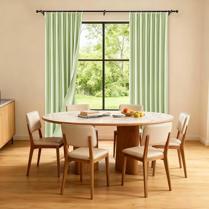 Etherealveil Pastel Green Pinch Pleated Blackout Curtains 2 Panels 52"x84" | - Image 4