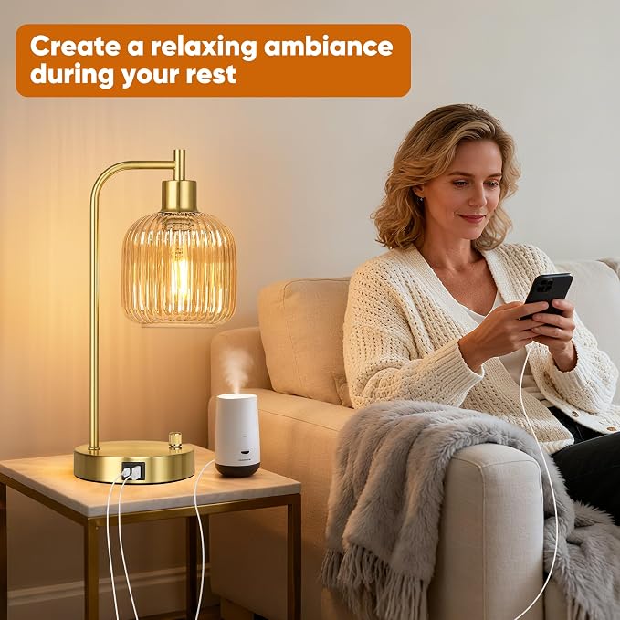 Champagne Glass Table Lamps Set of 2, Dimmable Bedside Lamps - Image 5