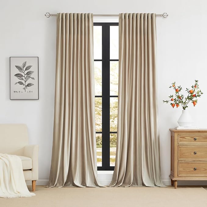 PRIMROSE Champagne Polyester Velvet Curtains 96 inch Long - Image 5