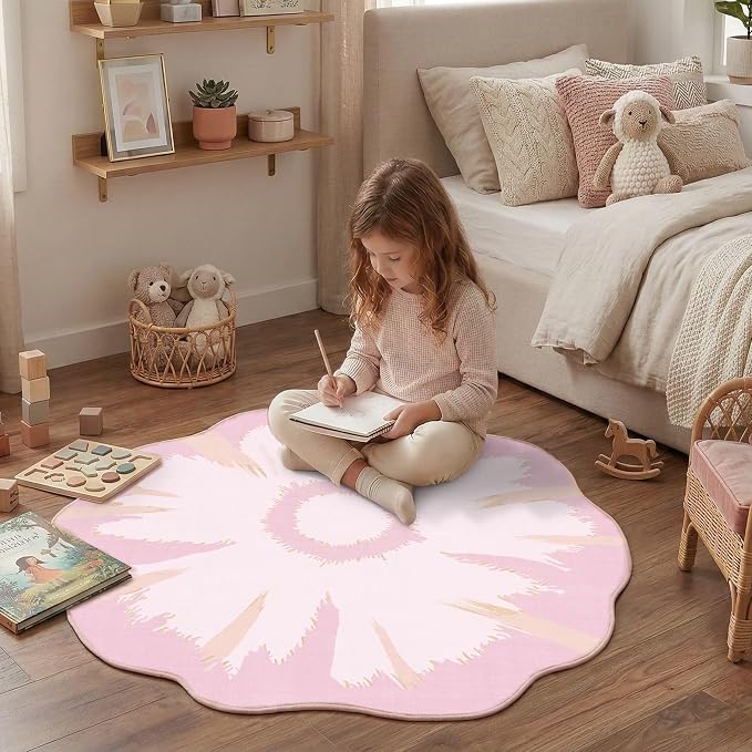 Latte&Fog 4ft Pink Round Area Rug - Image 4
