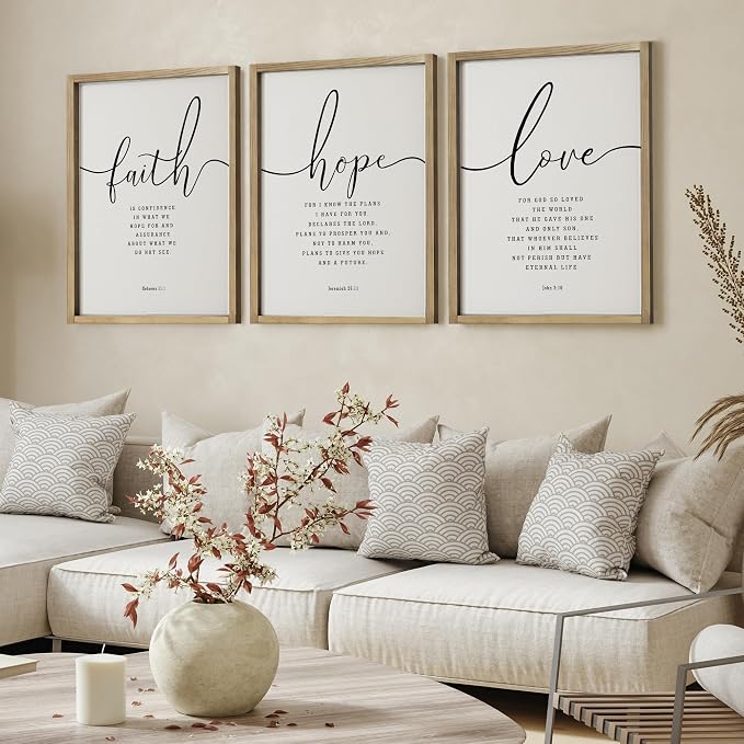 Houmury 3PCS Framed Faith Hope Love Bible Verses Wall Art Farmhouse Religious - Image 2