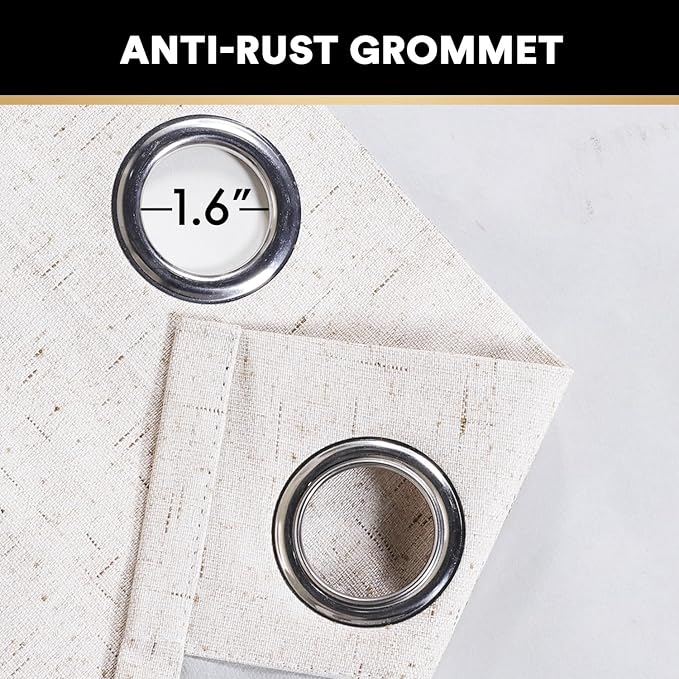 PrinceDeco 100% Blackout Curtains 84 Inches Long with Thermal Insulated White Liner Linen Textured Blackout Curtains for Bedroom, W42 x L84, 2 Panels,84 inch Length for Doorway, Office, Ivory