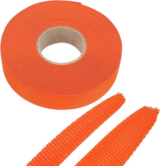 MECCANIXITY Braided Cable Sleeves Heat Shrinkable Fabric Sleeving, 7/8" 60ft Orange 2:1 Ratio Heat Shrinkable Cord Protector for Harness Cable, Network Cable Protection, Cable Management