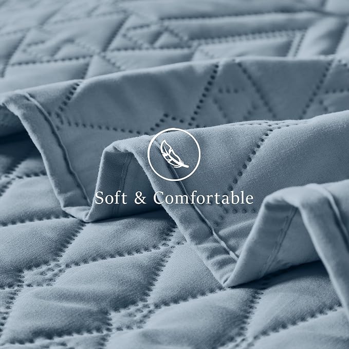 akkialla Twin Size Quilt Bedding Set, Dusty Blue Lightweight Microfiber Soft - Image 6
