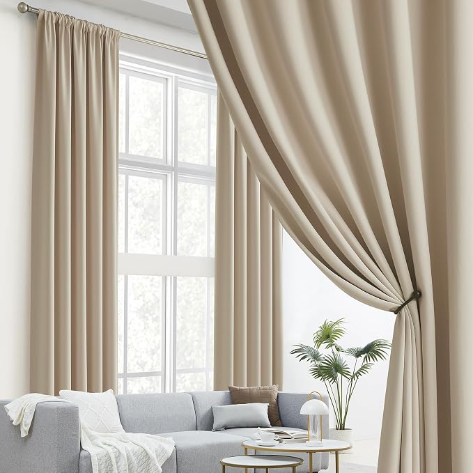 Taupe Room Darkening Curtains Short 2 Panels Set 45 Inch Length Light Coffee - Image 2