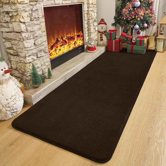 Modern Soft Hallway Runner Rug, 2x6 Feet Brown Washable Runner Rugs | Fluffy - Image 4