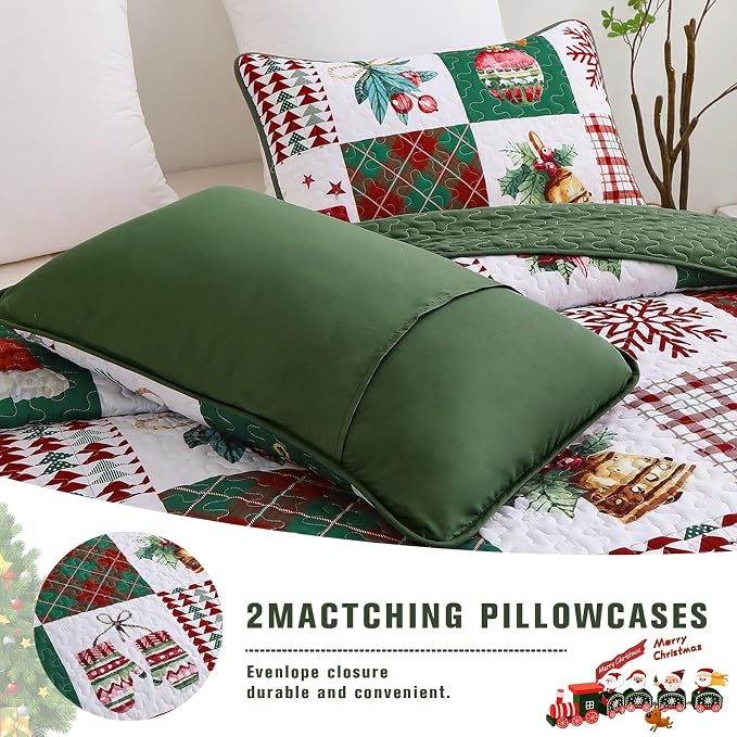 Mybedsoul Christmas Quilt Set King Size 3 Pieces Christmas Patchwork Snowflake - Image 5